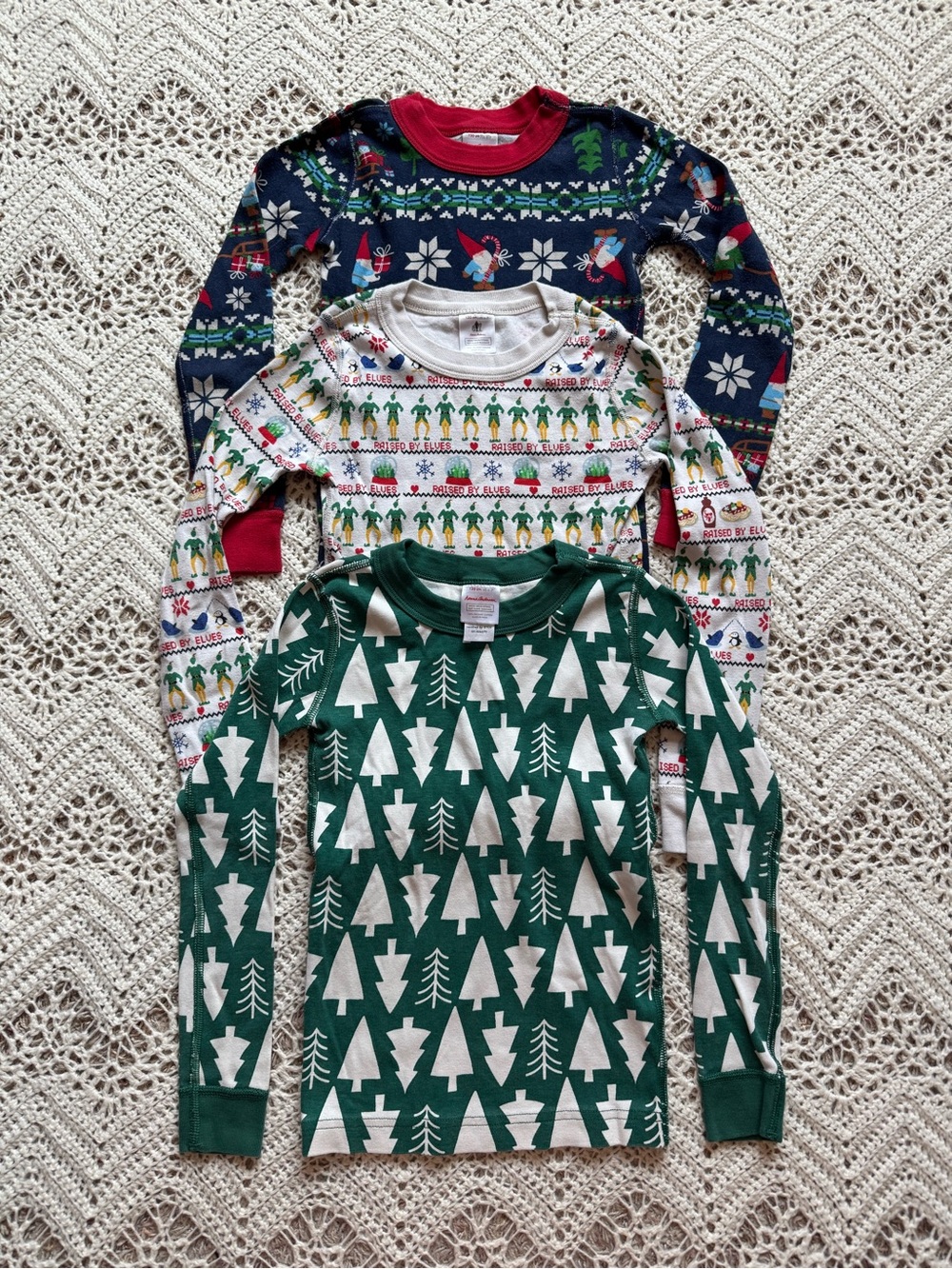 Hanna Andersson Kids Long Sleeve Top Pajamas Christmas Theme Elf Trees Gnomes